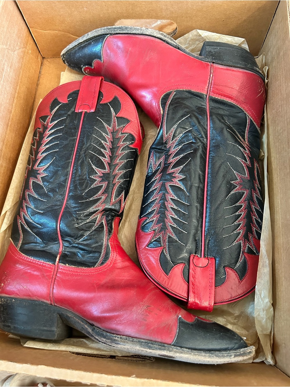 Nocona vintage Two-Tone Red and Black Leather Cowboy Boots